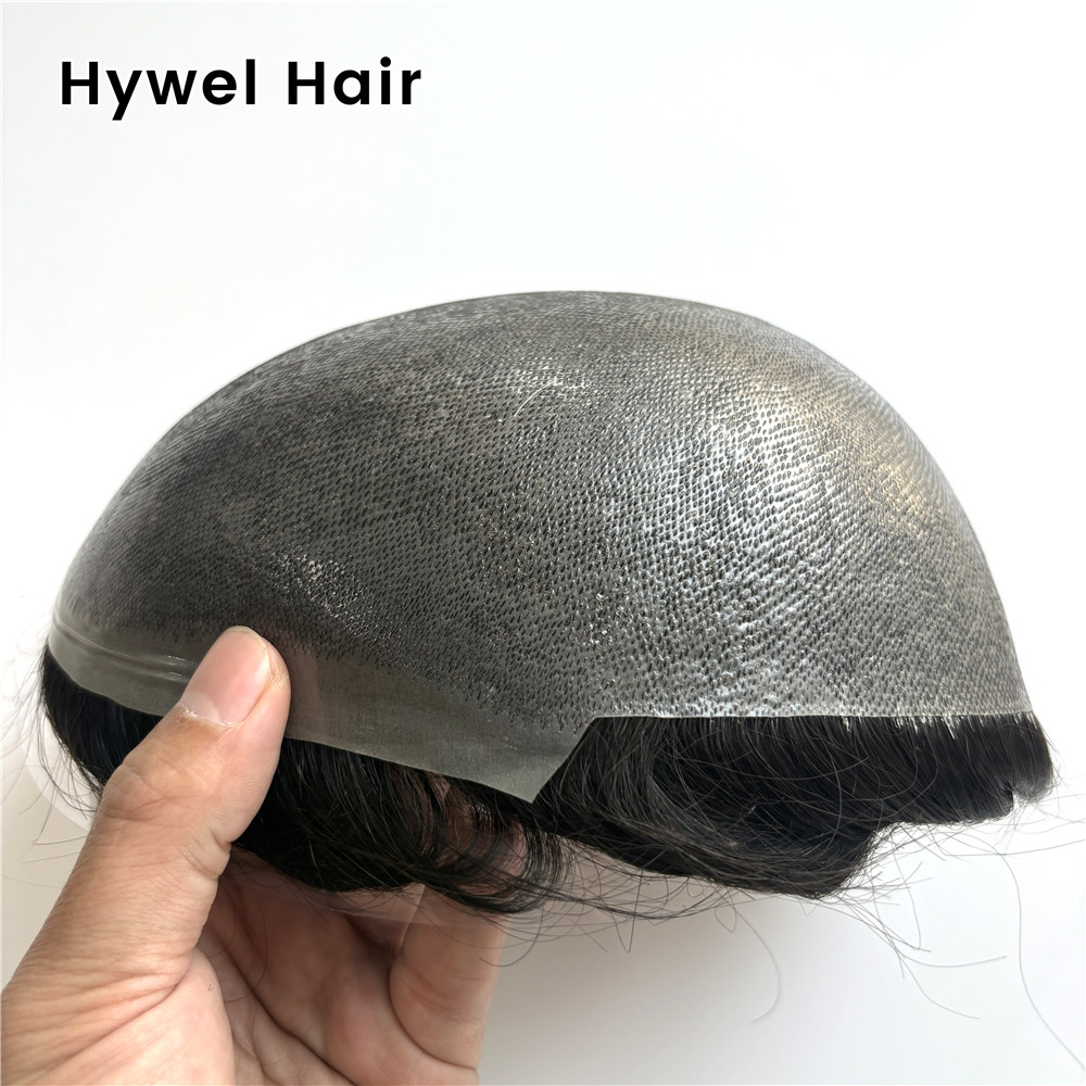 Thin Skin 8-10mil Mens Toupee Invisible Men Hair Replacement 100% Human Hair Poly Hairpiece Natural Hairline Human Hair System